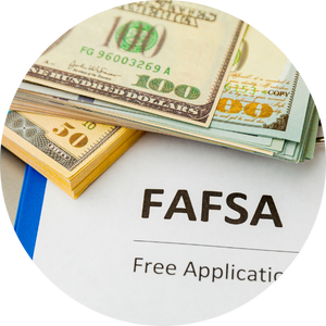 FAFSA application with stacks of money